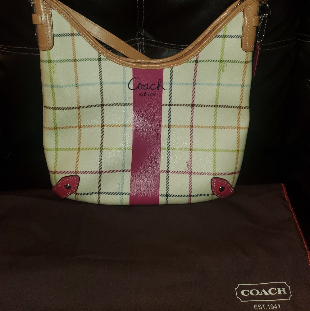 Coach purse tattersall plaid shoulder bag
